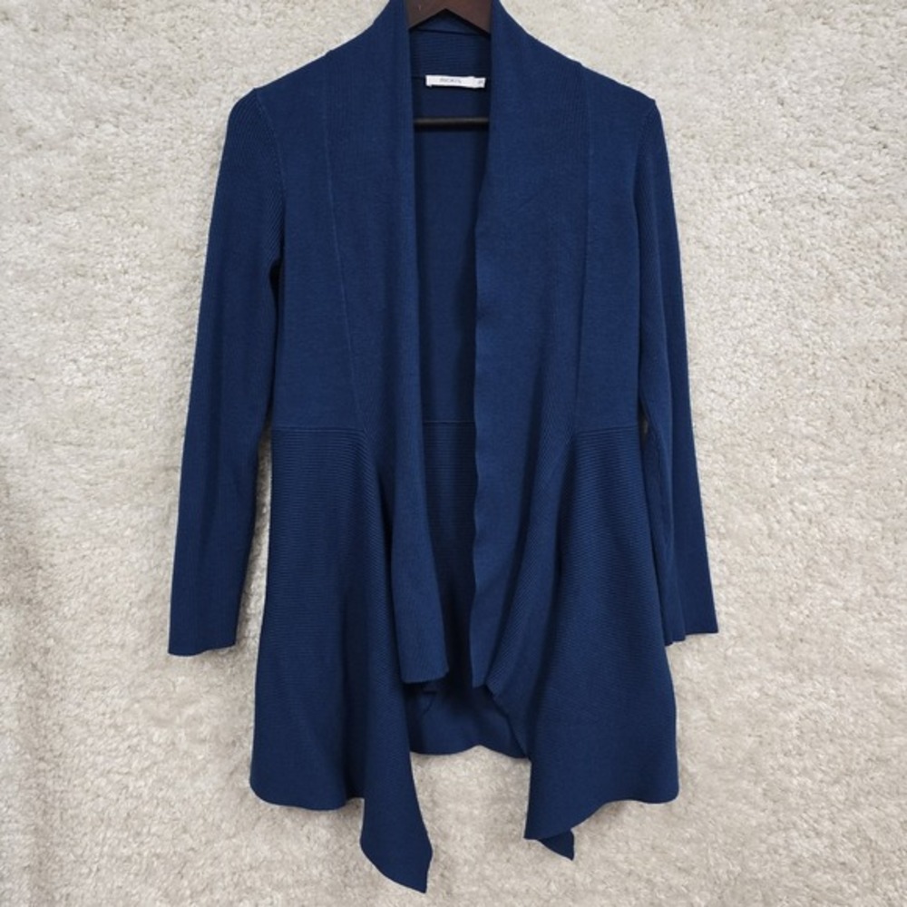 Ricki's Ribbed Open Front Cardigan Women Small Blue Waterfall Draped Office